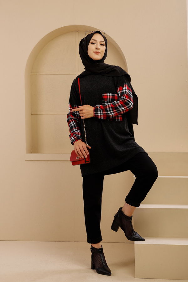 Düz Bisiklet Yaka Kadın Siyah 5279 TUNIK - 5279 SİYAH