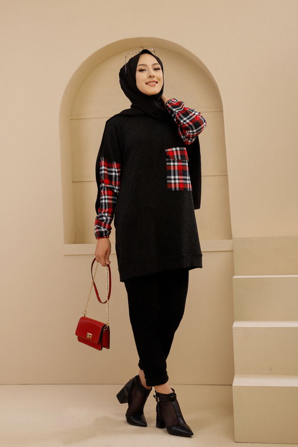 Düz Bisiklet Yaka Kadın Siyah 5279 TUNIK - 5279 SİYAH