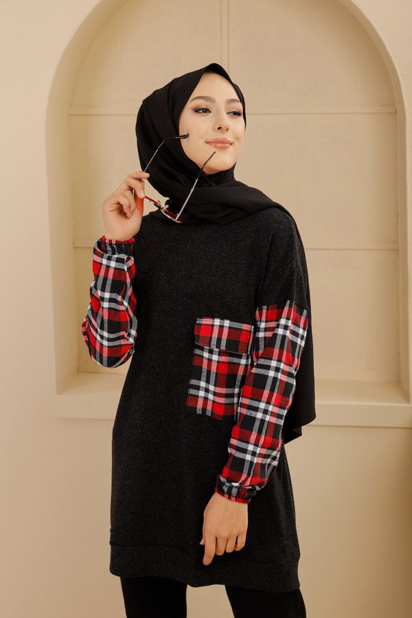 Düz Bisiklet Yaka Kadın Siyah 5279 TUNIK - 5279 SİYAH