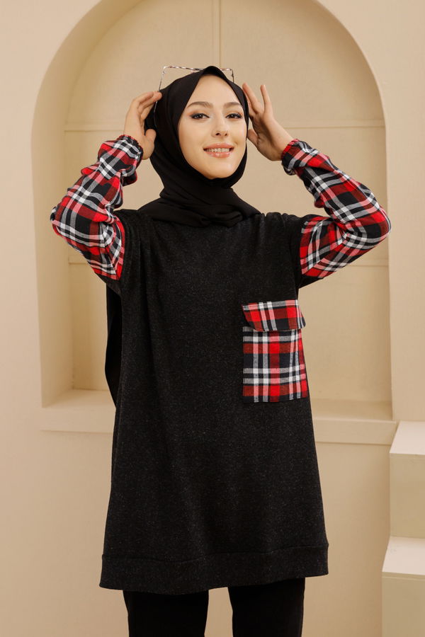 Düz Bisiklet Yaka Kadın Siyah 5279 TUNIK - 5279 SİYAH