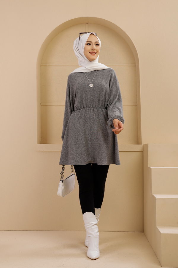 Düz Bisiklet Yaka Kadın Gri 5281 TUNIK - 5281 GRİ