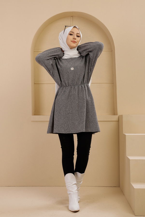 Düz Bisiklet Yaka Kadın Gri 5281 TUNIK - 5281 GRİ
