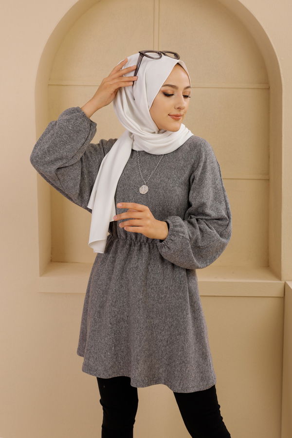 Düz Bisiklet Yaka Kadın Gri 5281 TUNIK - 5281 GRİ