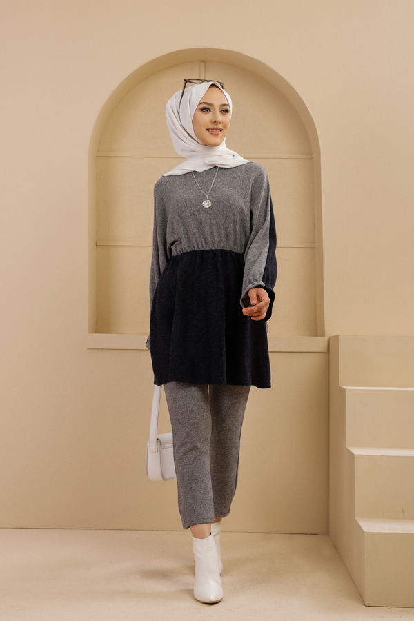 Düz Bisiklet Yaka Kadın Gri 5282 TUNIK - 5282