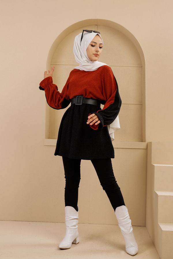 Düz Bisiklet Yaka Kadın Kiremit 5282 TUNIK - 5282 KİREMİT