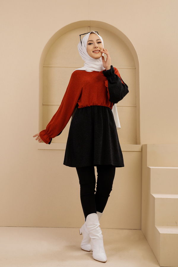 Düz Bisiklet Yaka Kadın Kiremit 5282 TUNIK - 5282 KİREMİT