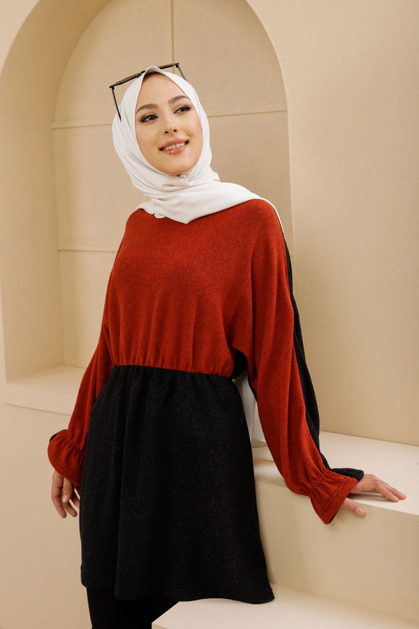 Düz Bisiklet Yaka Kadın Kiremit 5282 TUNIK - 5282 KİREMİT
