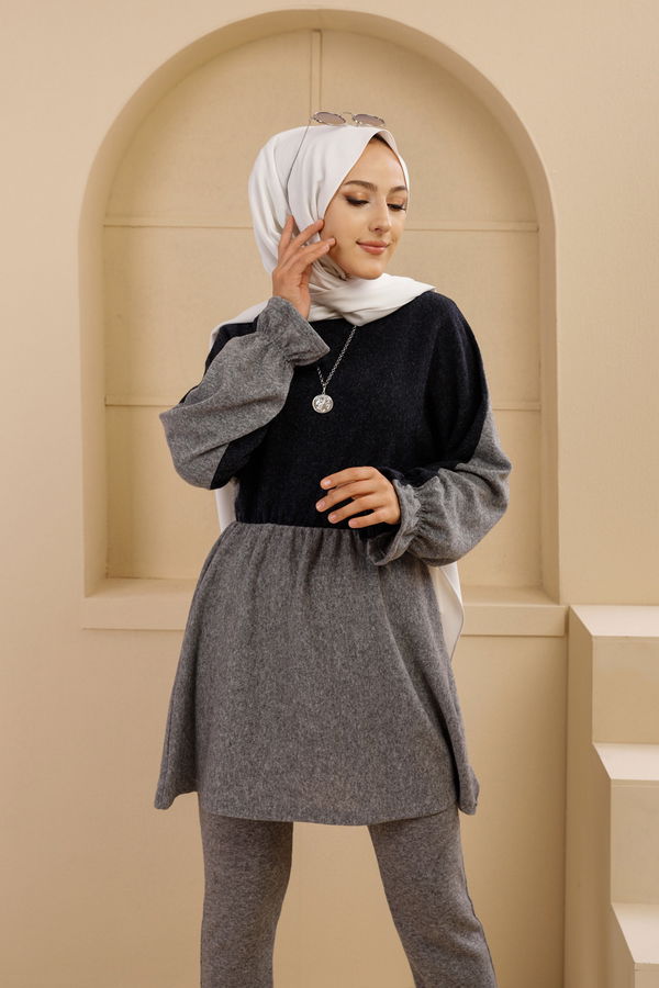 Düz Bisiklet Yaka Kadın Lacivert 5282 TUNIK - 5282 LACİVERT