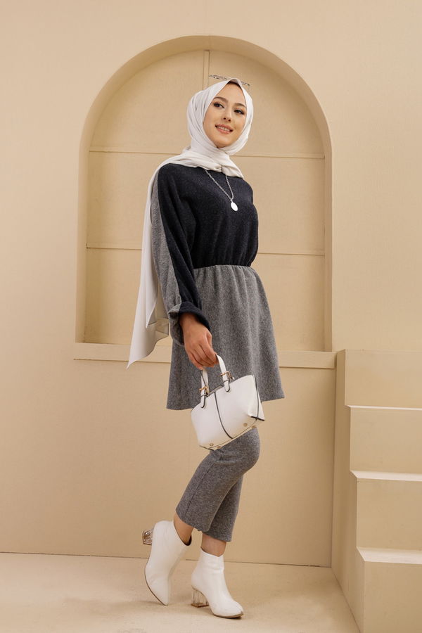 Düz Bisiklet Yaka Kadın Lacivert 5282 TUNIK - 5282 LACİVERT
