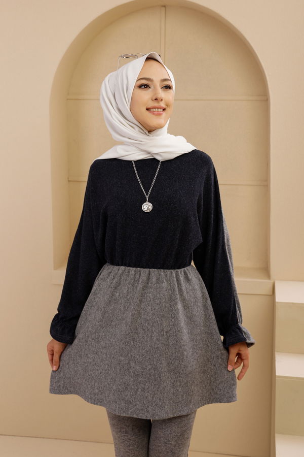Düz Bisiklet Yaka Kadın Lacivert 5282 TUNIK - 5282 LACİVERT