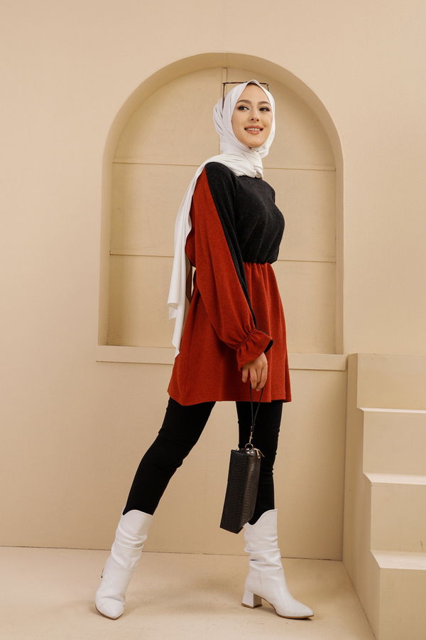 Düz Bisiklet Yaka Kadın Siyah 5282 TUNIK - 5282 SİYAH