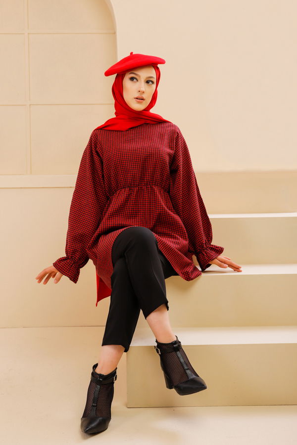 Düz Bisiklet Yaka Kadın Kırmızı 8632 YARASA KOL TUNIK - 8632 Kırmızı