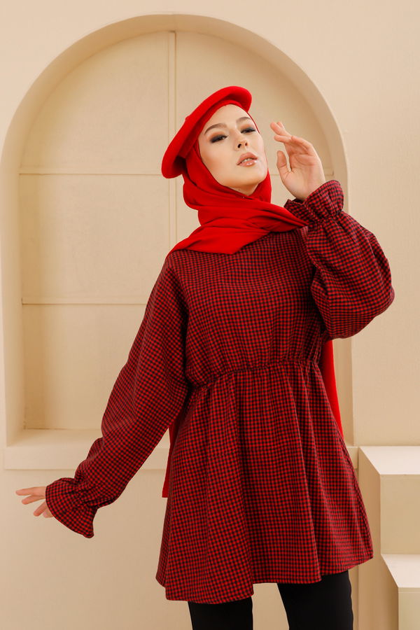 Düz Bisiklet Yaka Kadın Kırmızı 8632 YARASA KOL TUNIK - 8632 Kırmızı