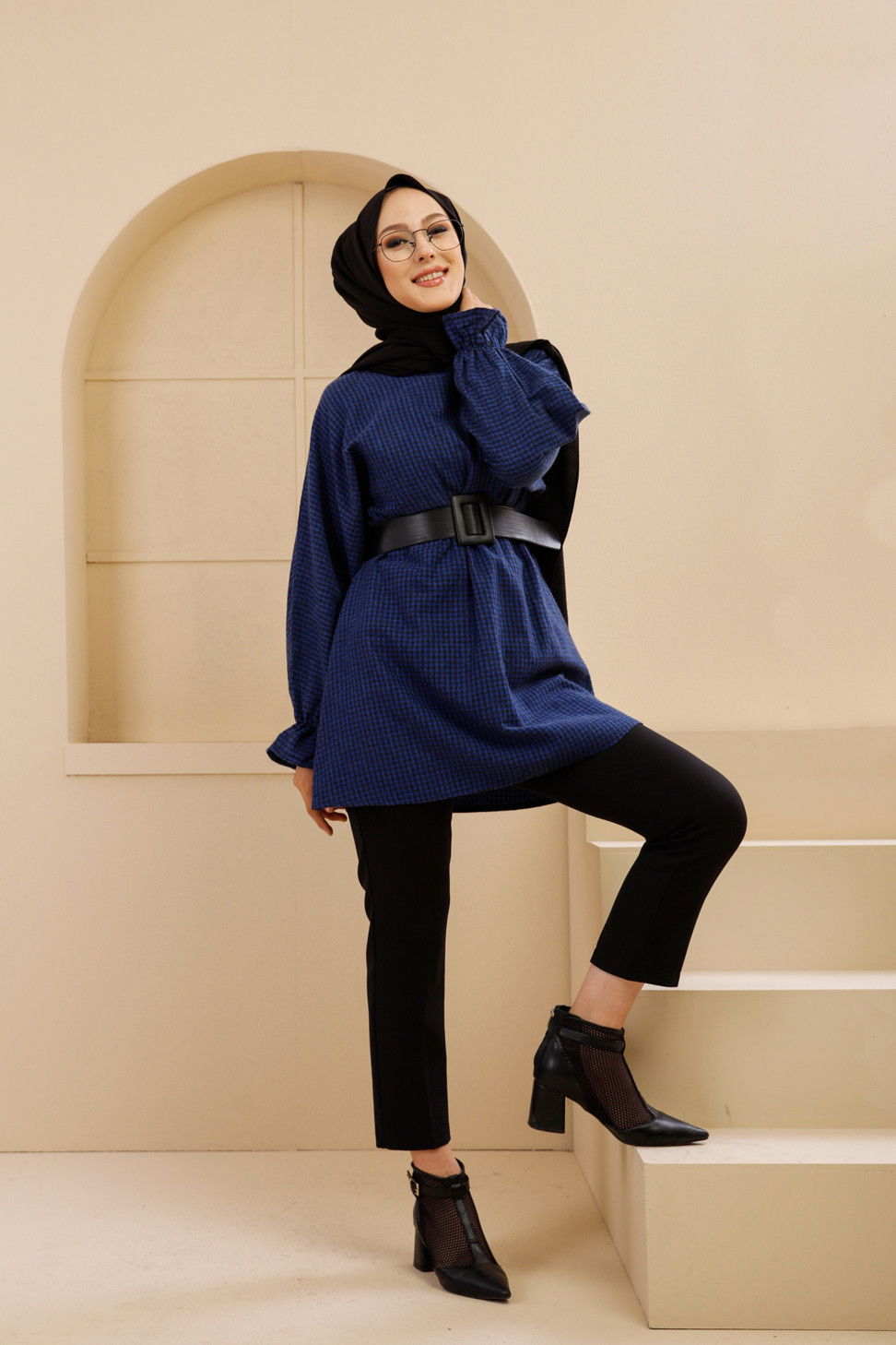 Düz Bisiklet Yaka Kadın Mavi 8632 YARASA KOL TUNIK - 8632 MAVİ