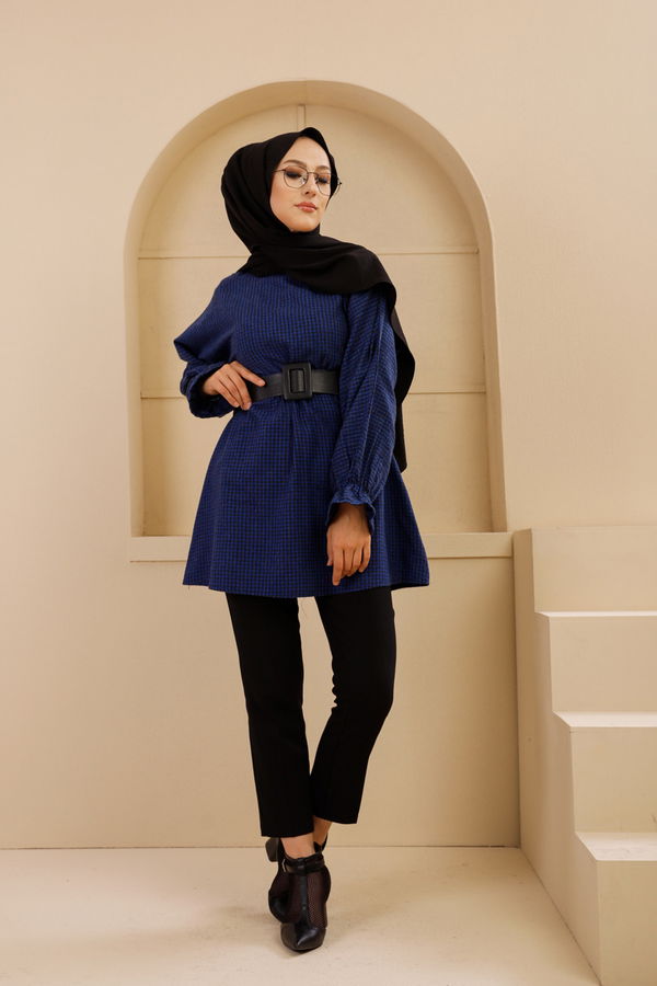 Düz Bisiklet Yaka Kadın Mavi 8632 YARASA KOL TUNIK - 8632 MAVİ