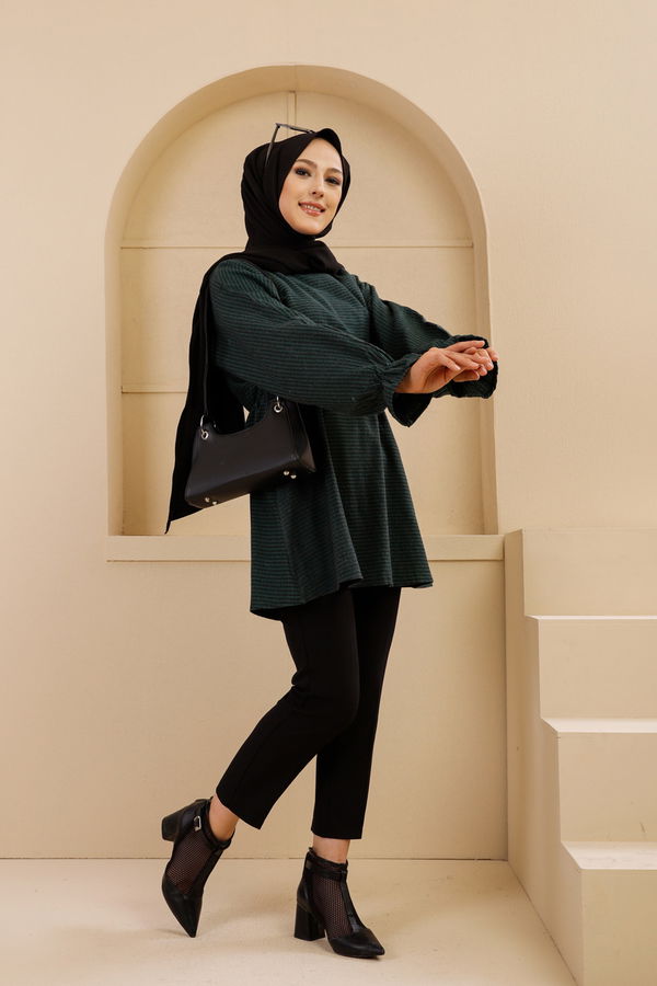 Düz Bisiklet Yaka Kadın Yeşil 8632 YARASA KOL TUNIK - 8632 YEŞİL
