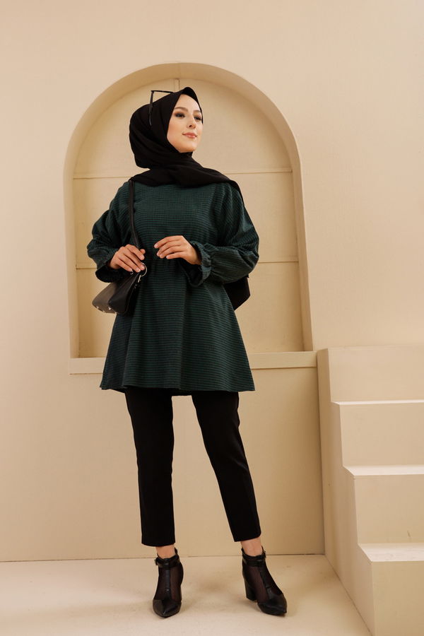 Düz Bisiklet Yaka Kadın Yeşil 8632 YARASA KOL TUNIK - 8632 YEŞİL