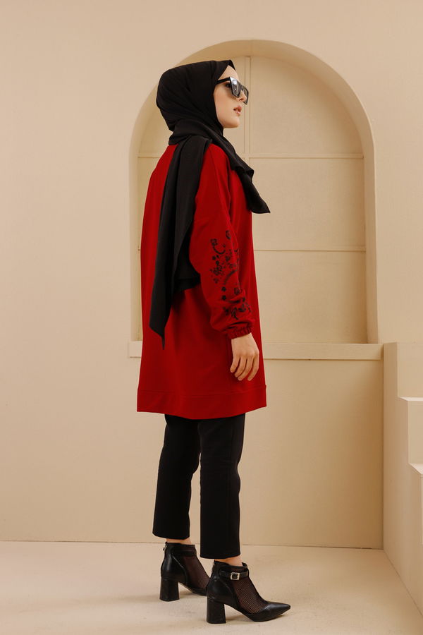 Düz Bisiklet Yaka Kadın Bordo TUNIK - 3357