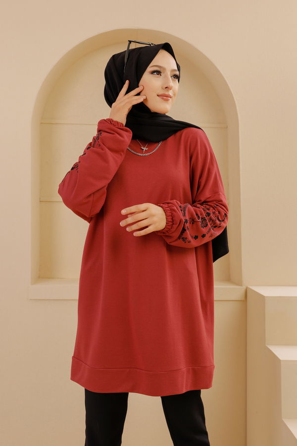 Düz Bisiklet Yaka Kadın Pembe TUNIK - 3357 PEMBE