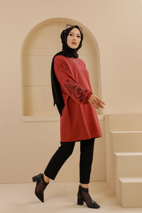 Düz Bisiklet Yaka Kadın Pembe TUNIK - 3357 PEMBE