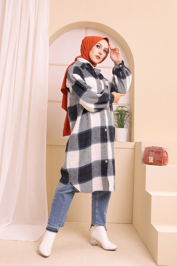 Düz Orta Kadın Lacivert Kase Kaban D1 SARI - 8636 - 8636 LACİVERT