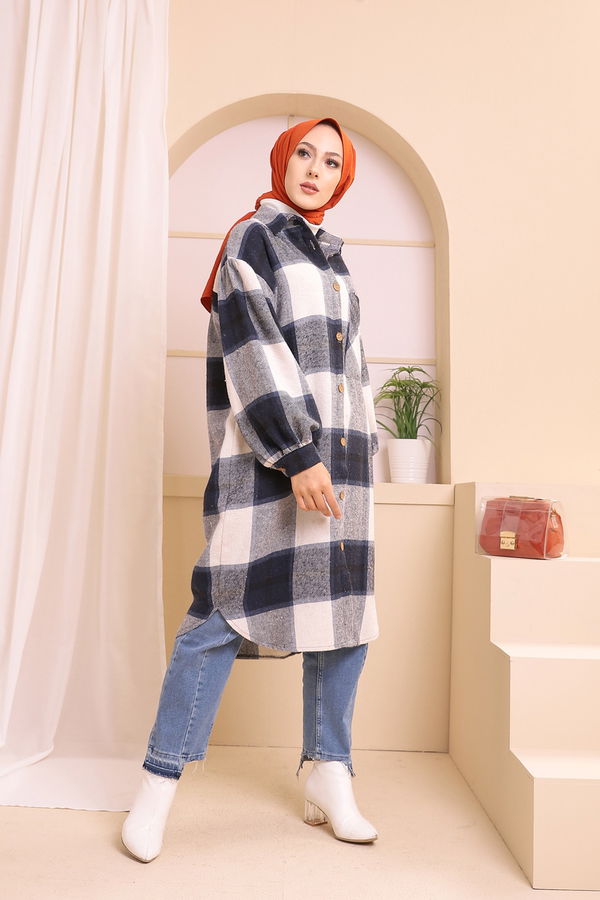 Düz Orta Kadın Lacivert Kase Kaban D1 SARI - 8636 - 8636 LACİVERT