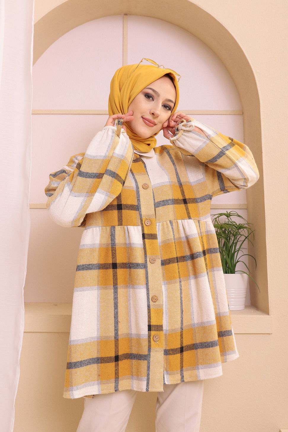 Düz Bisiklet Yaka Kadın Sarı 13375 TUNIK - 13375 Sarı