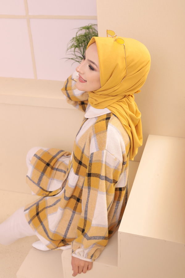 Düz Bisiklet Yaka Kadın Sarı 13375 TUNIK - 13375 Sarı