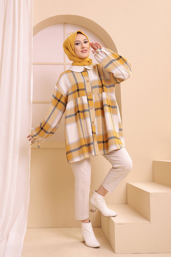 Düz Bisiklet Yaka Kadın Sarı 13375 TUNIK - 13375 Sarı