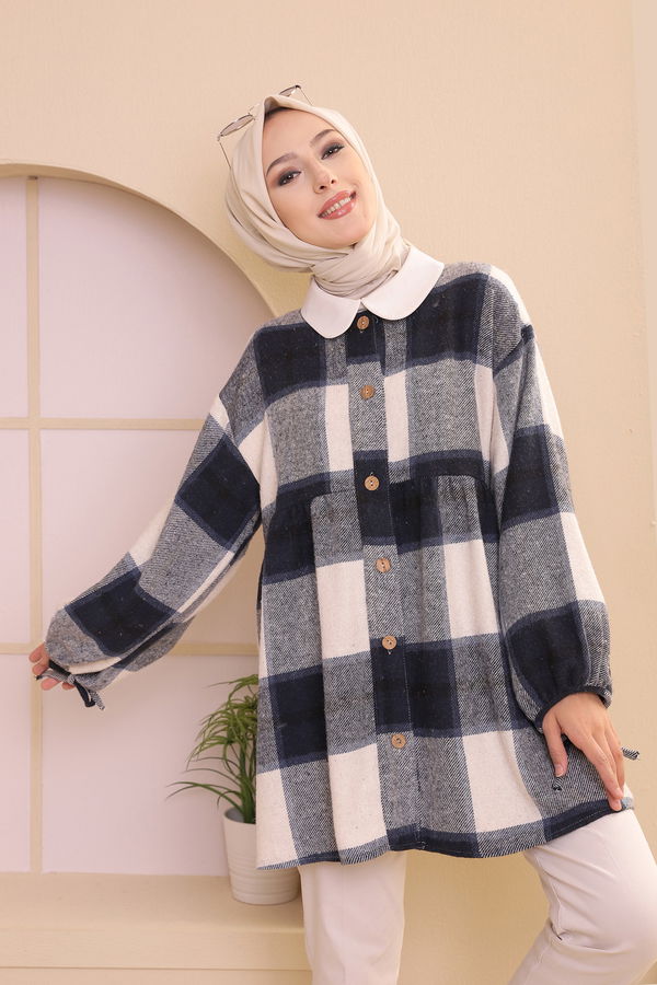 Düz Bisiklet Yaka Kadın Lacivert 13375 TUNIK - 13375 LACİVERT
