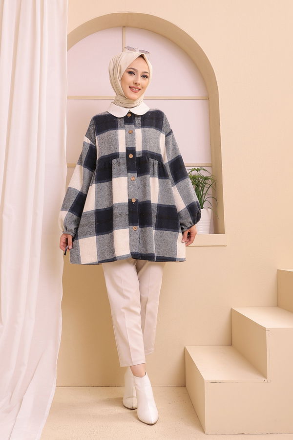 Düz Bisiklet Yaka Kadın Lacivert 13375 TUNIK - 13375 LACİVERT