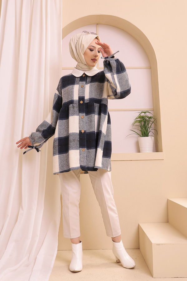 Düz Bisiklet Yaka Kadın Lacivert 13375 TUNIK - 13375 LACİVERT
