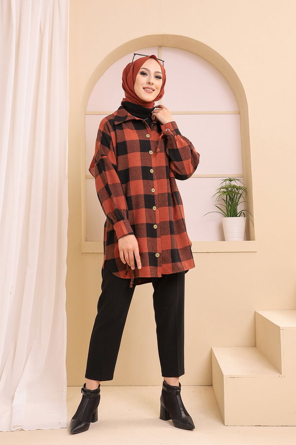 Düz Gömlek Yaka Kadın Kiremit 3380 TUNIK - 3380 KİREMİT