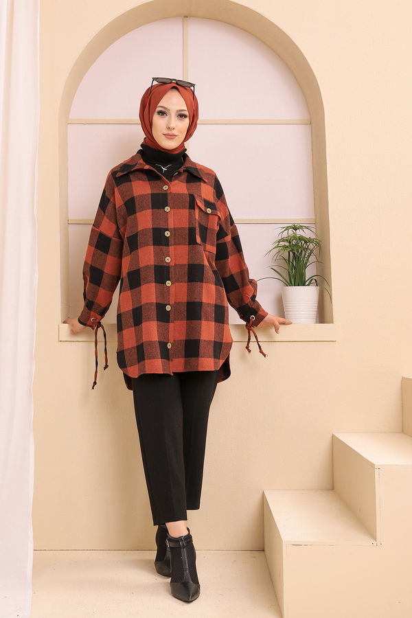 Düz Gömlek Yaka Kadın Kiremit 3380 TUNIK - 3380 KİREMİT