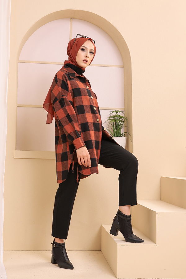 Düz Gömlek Yaka Kadın Kiremit 3380 TUNIK - 3380 KİREMİT