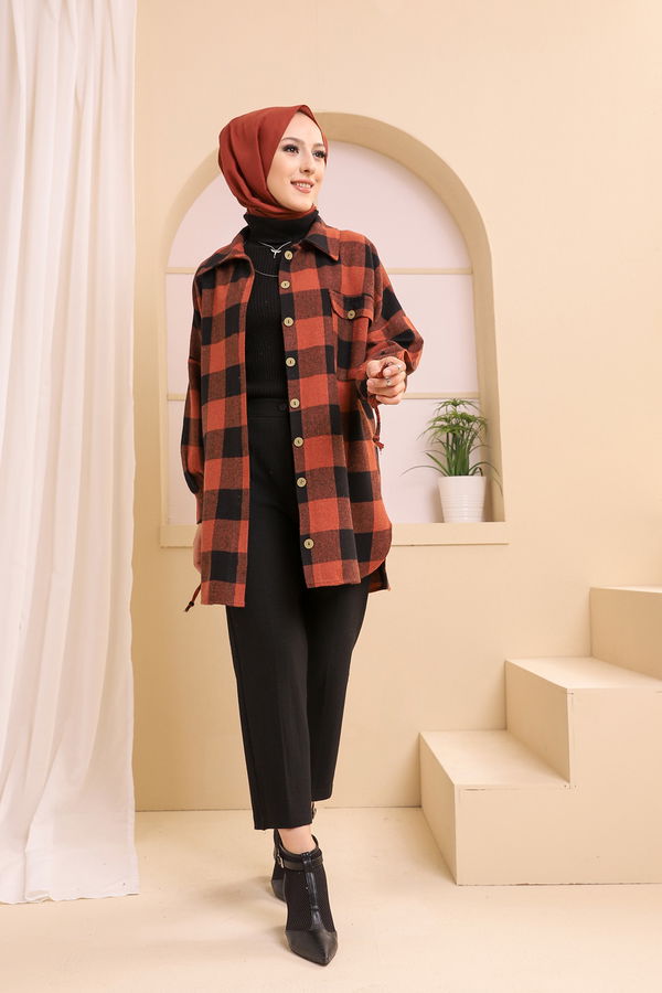 Düz Gömlek Yaka Kadın Kiremit 3380 TUNIK - 3380 KİREMİT