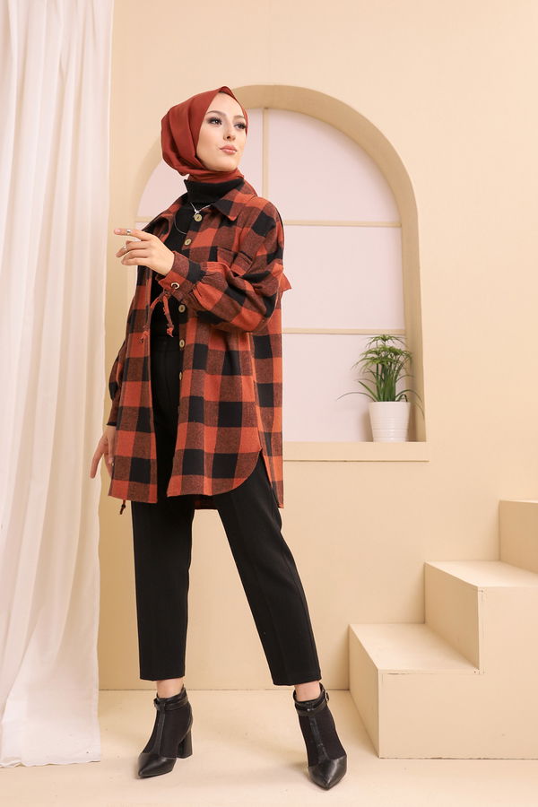 Düz Gömlek Yaka Kadın Kiremit 3380 TUNIK - 3380 KİREMİT
