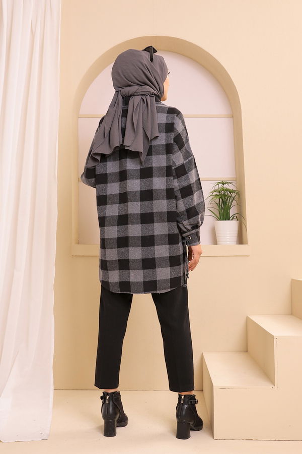 Düz Gömlek Yaka Kadın Gri 3380 TUNIK - 3380