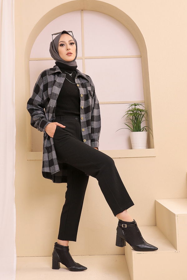 Düz Gömlek Yaka Kadın Gri 3380 TUNIK - 3380