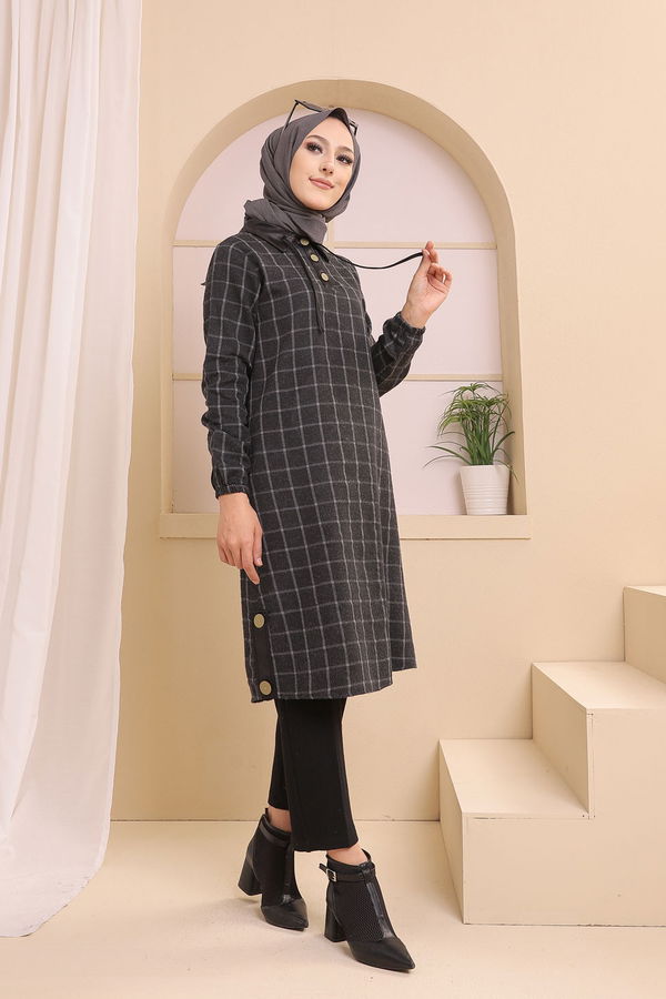 Düz Gömlek Yaka Kadın Antrasit 3310 TUNIK - Yeşil - 46 - 3310 ANTRASİT