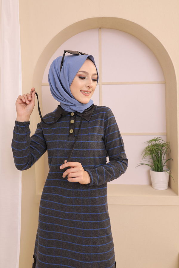 Düz Gömlek Yaka Kadın Antrasit 3310 TUNIK - Yeşil - 46 - 3310 ANTRASİT