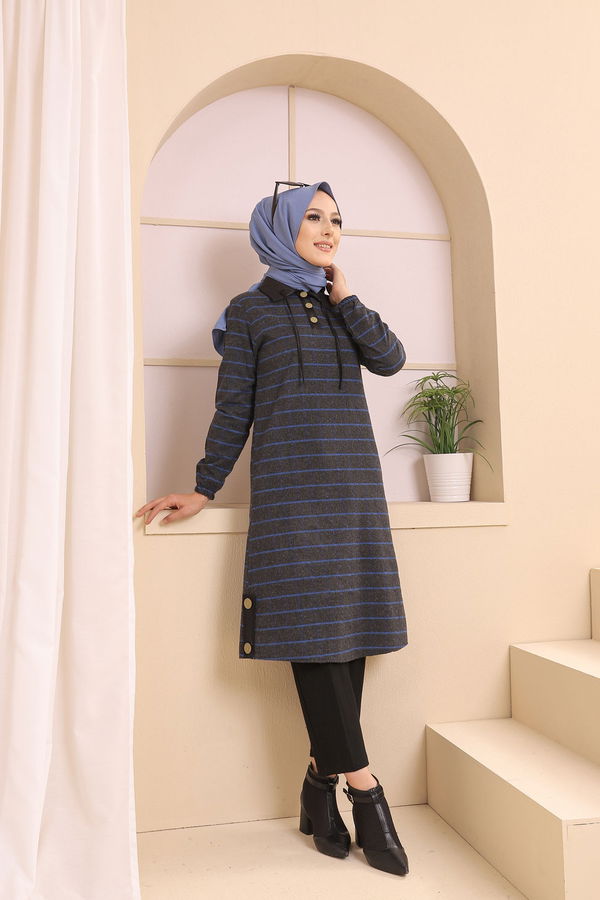 Düz Gömlek Yaka Kadın Antrasit 3310 TUNIK - Yeşil - 46 - 3310 ANTRASİT