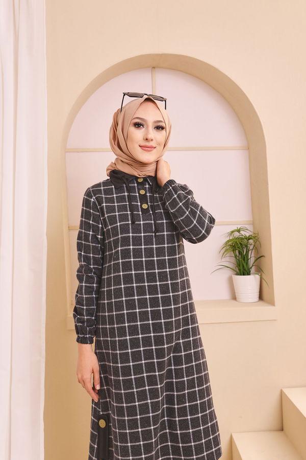 Düz Gömlek Yaka Kadın Antrasit 3310 TUNIK - Yeşil - 46 - 3310 ANTRASİT