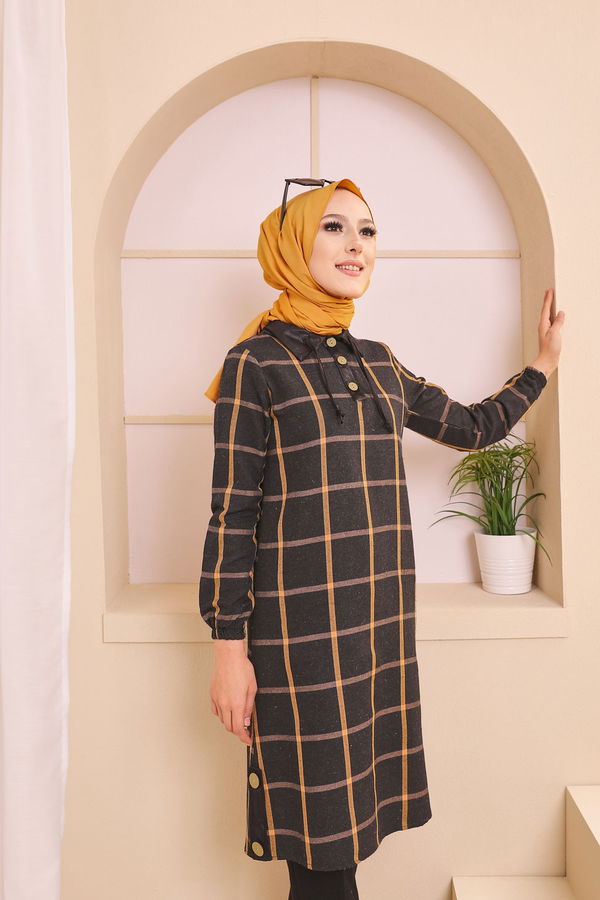 Düz Gömlek Yaka Kadın Antrasit 8635 TUNIK - Yeşil - 46 - 8635