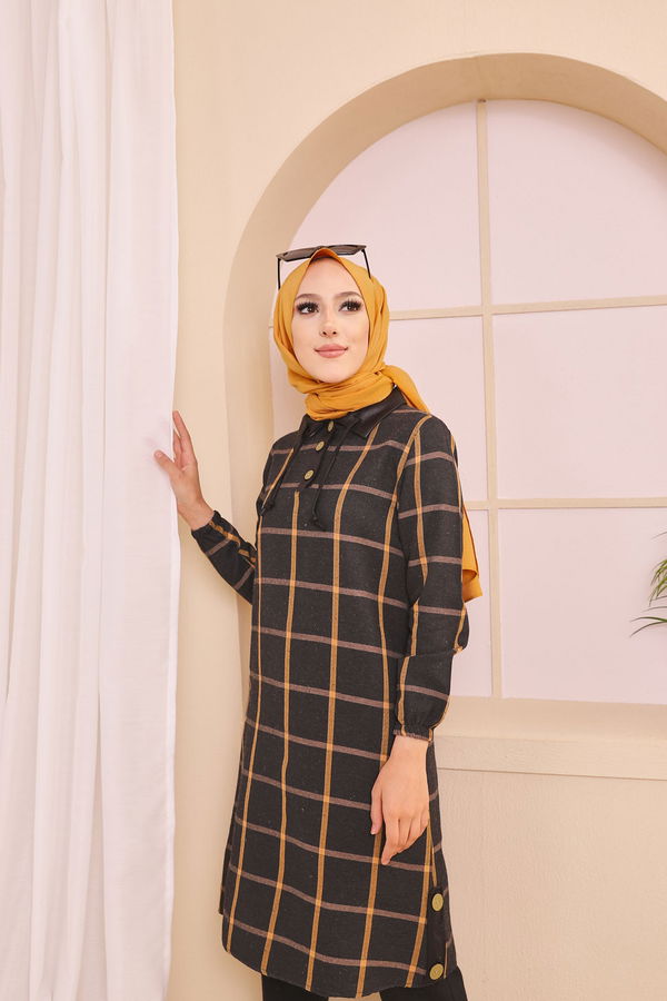 Düz Gömlek Yaka Kadın Antrasit 8635 TUNIK - Yeşil - 46 - 8635