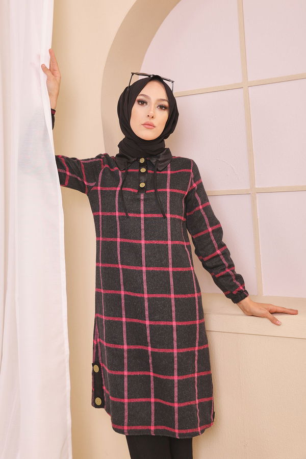 Düz Gömlek Yaka Kadın Antrasit 8635 TUNIK - Yeşil - 46 - 8635 ANTRASİT