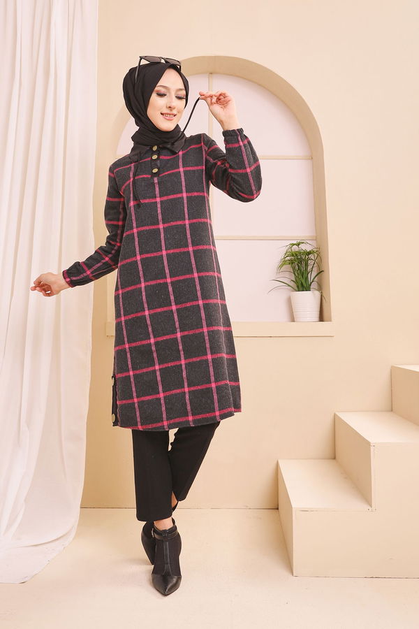 Düz Gömlek Yaka Kadın Antrasit 8635 TUNIK - Yeşil - 46 - 8635 ANTRASİT