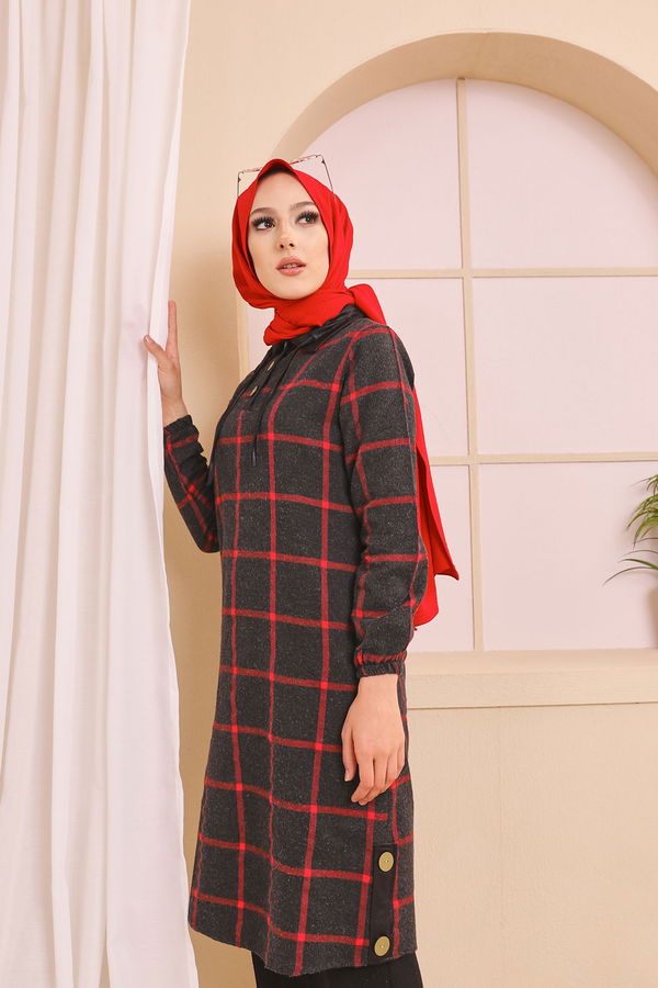 Düz Gömlek Yaka Kadın Antrasit 8635 TUNIK - Yeşil - 46 - 8635 ANTRASİT