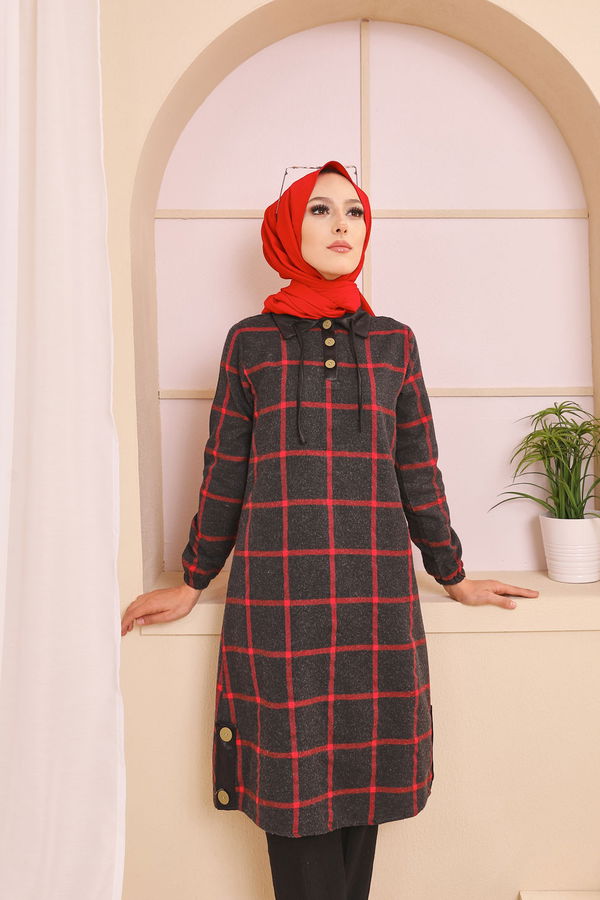 Düz Gömlek Yaka Kadın Antrasit 8635 TUNIK - Yeşil - 46 - 8635 ANTRASİT