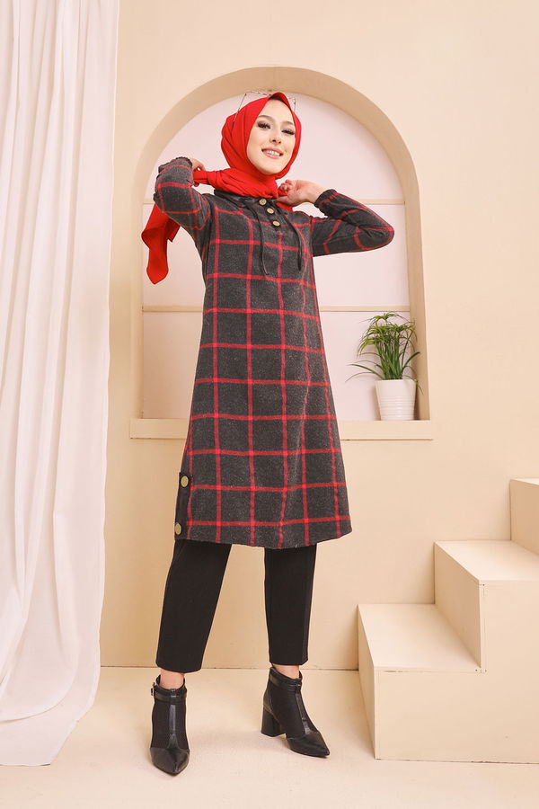 Düz Gömlek Yaka Kadın Antrasit 8635 TUNIK - Yeşil - 46 - 8635 ANTRASİT